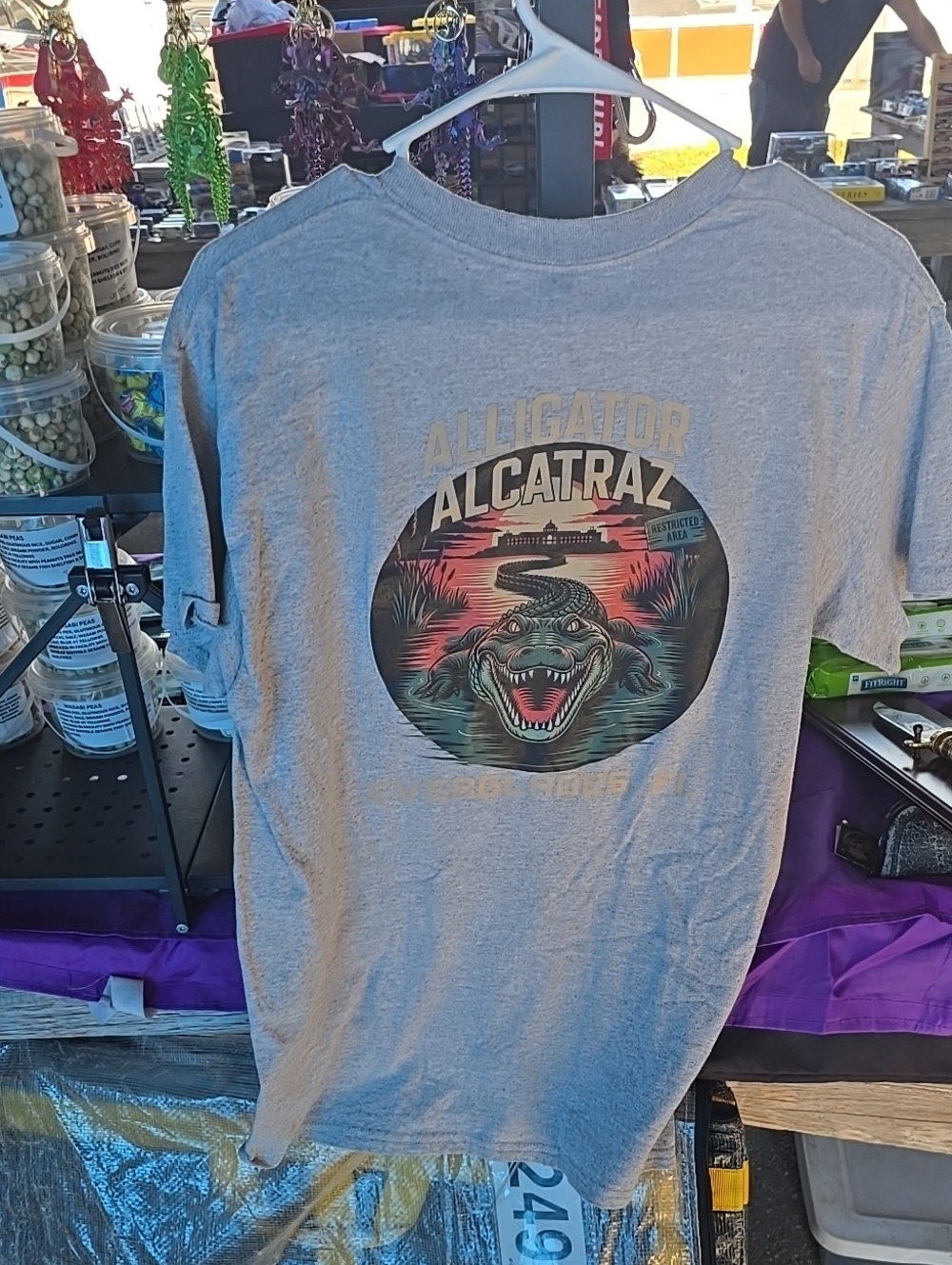 Gildan Gray Alligator Alcatraz Graphic Tee